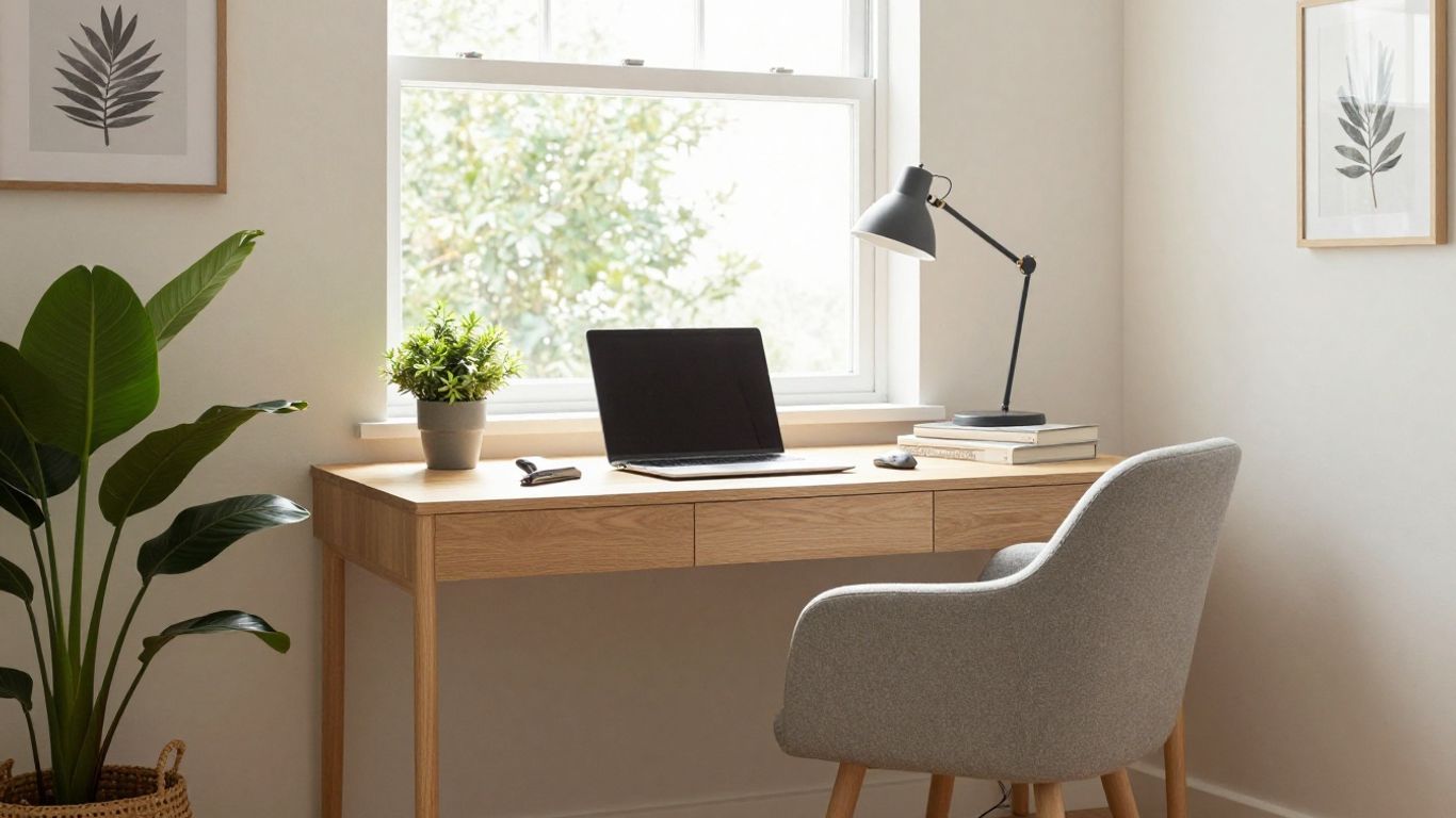 Home office setup in an Airbnb rental.