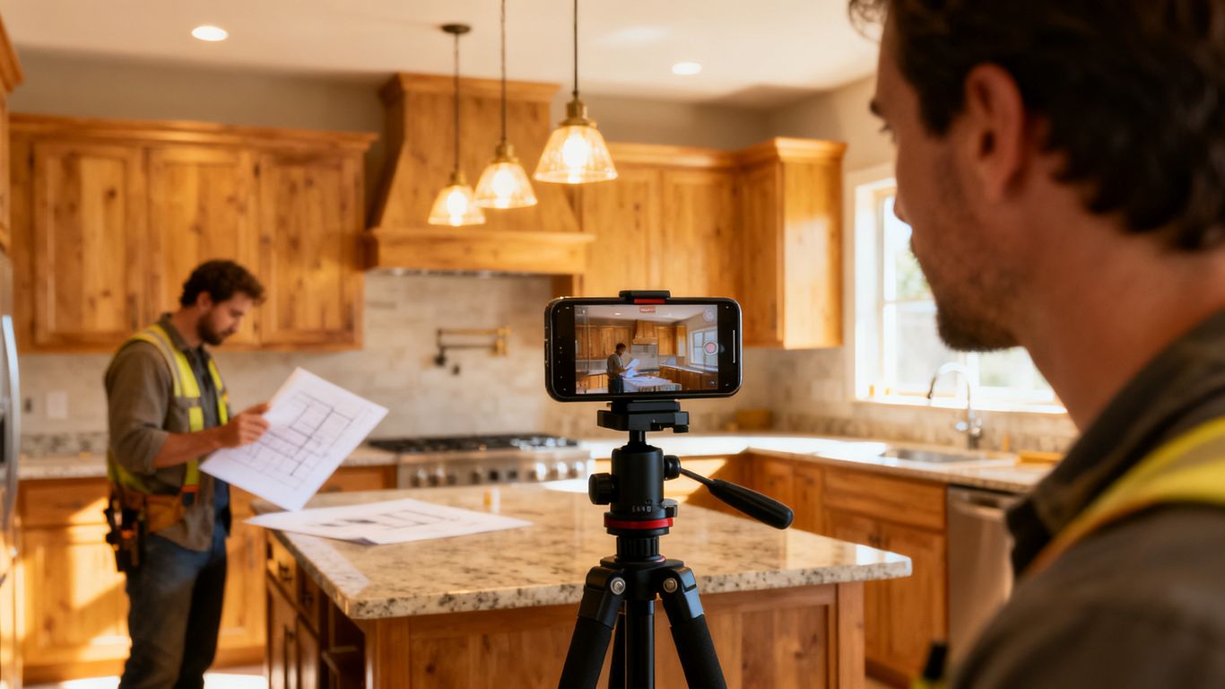 Kitchen influencer filming a renovated home
