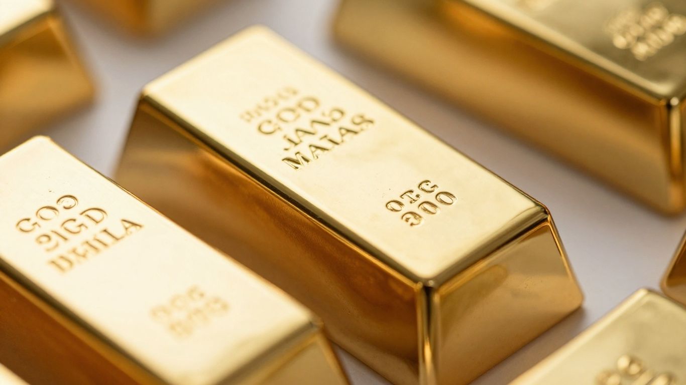 Lingot d'or brillant sur fond flou.