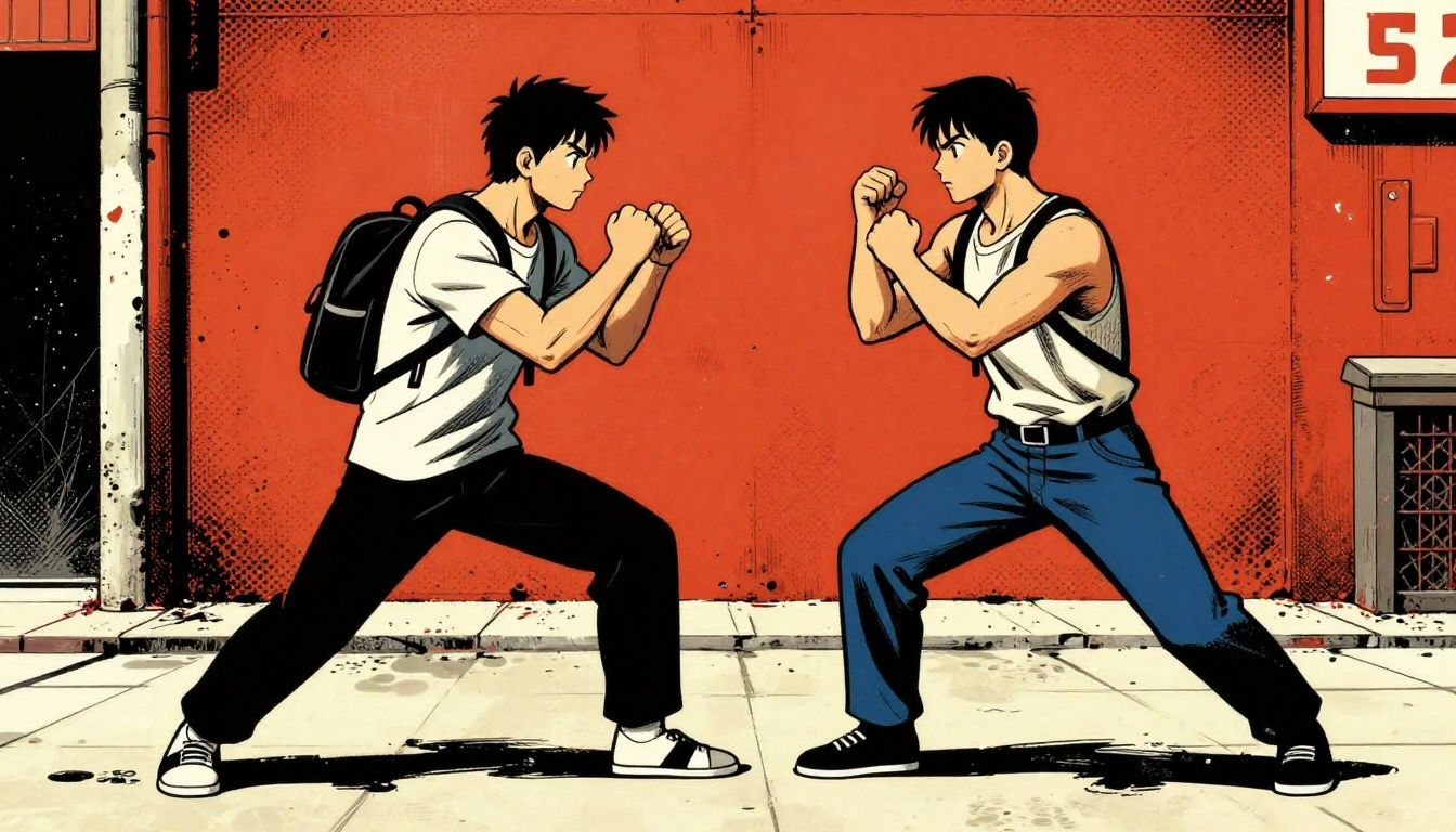 Capa vibrante mostrando Ryu e Luke em uma pose de luta urbana com efeitos de tinta estilo grafite
