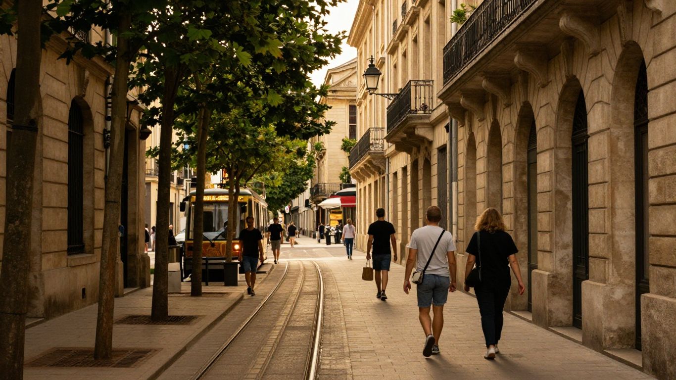 Rue bordelaise élégante au coucher du soleil