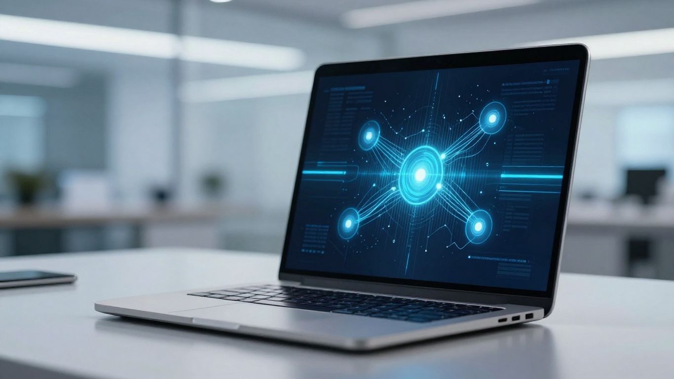 AI copywriting tool interface on a laptop screen.