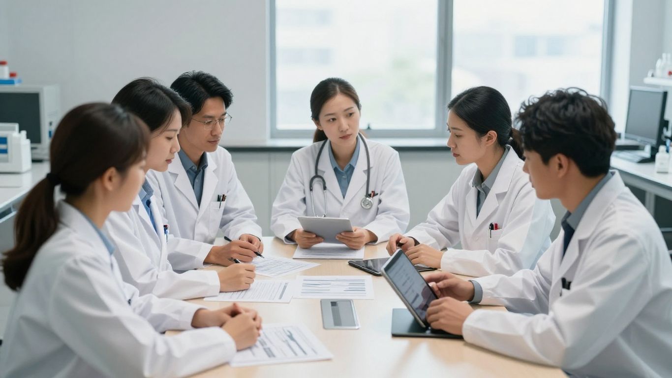 Clinical research team reviewing study plans