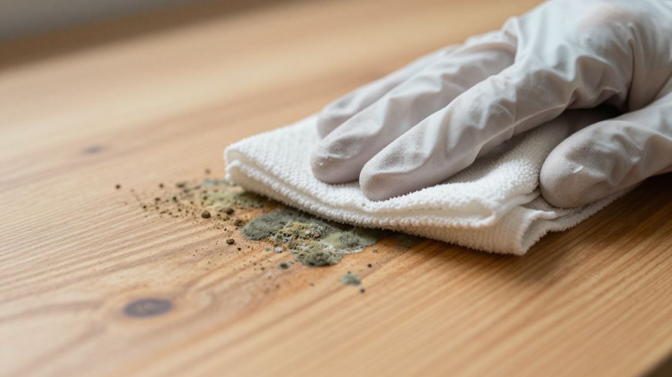 Cleaning mold from a wooden surface safely.