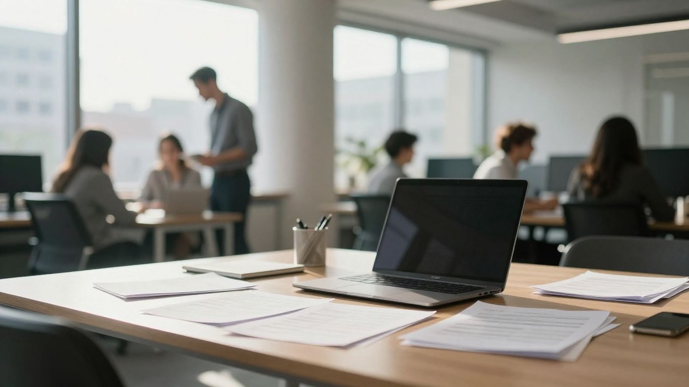 Büro mit Schreibtisch und Fenstern zum Thema Betriebsausgaben absetzen Selbstständige