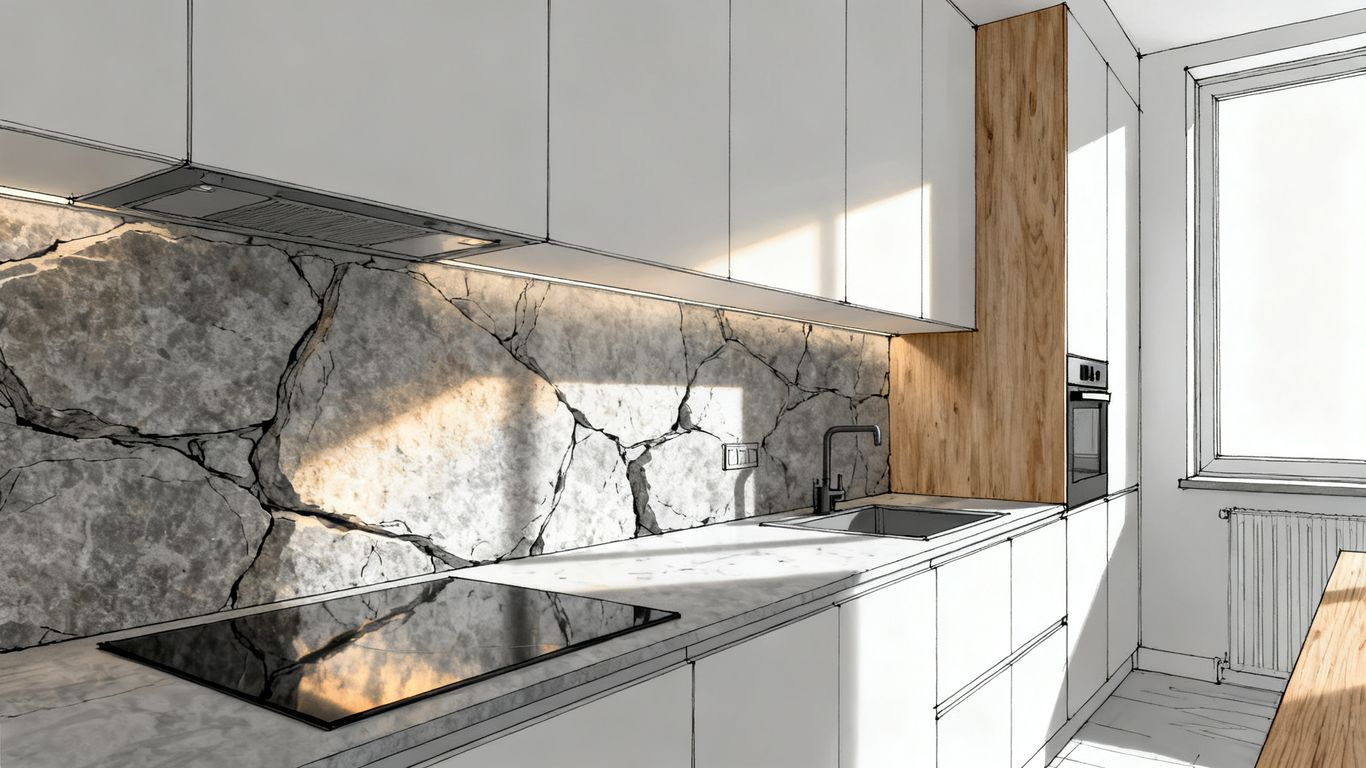 Luxurious kitchen with natural marble wall