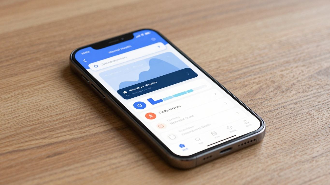 A minimalist smartphone interface showing colorful mental health analytics