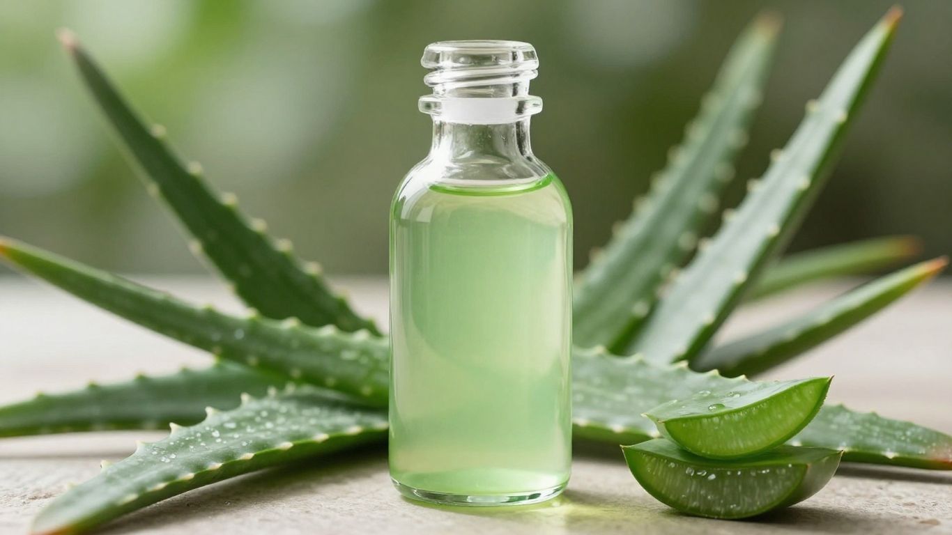 Herbalife aloe vera bottle with fresh leaves.