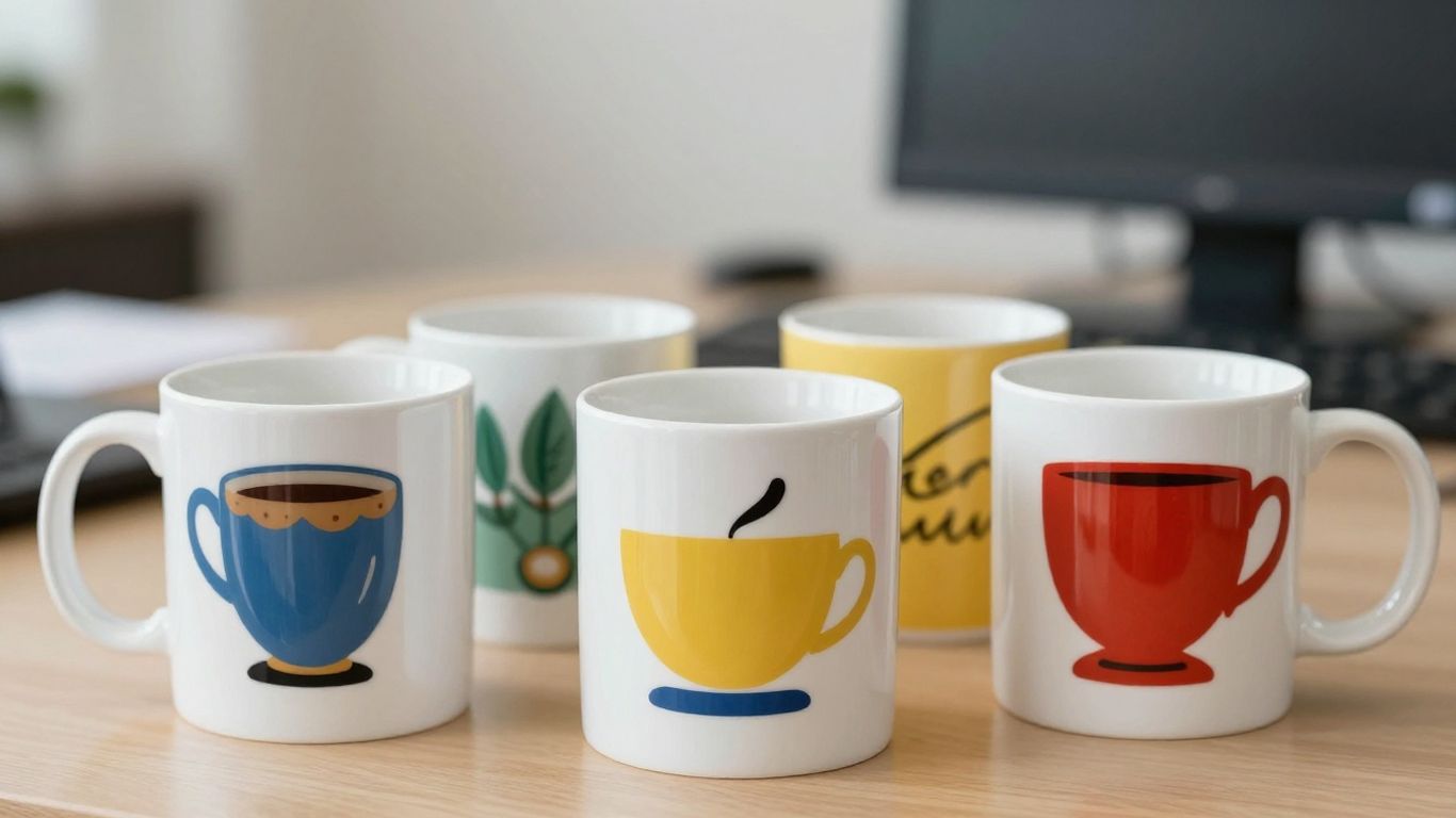 Funny coffee mugs with witty slogans for office gift exchange.