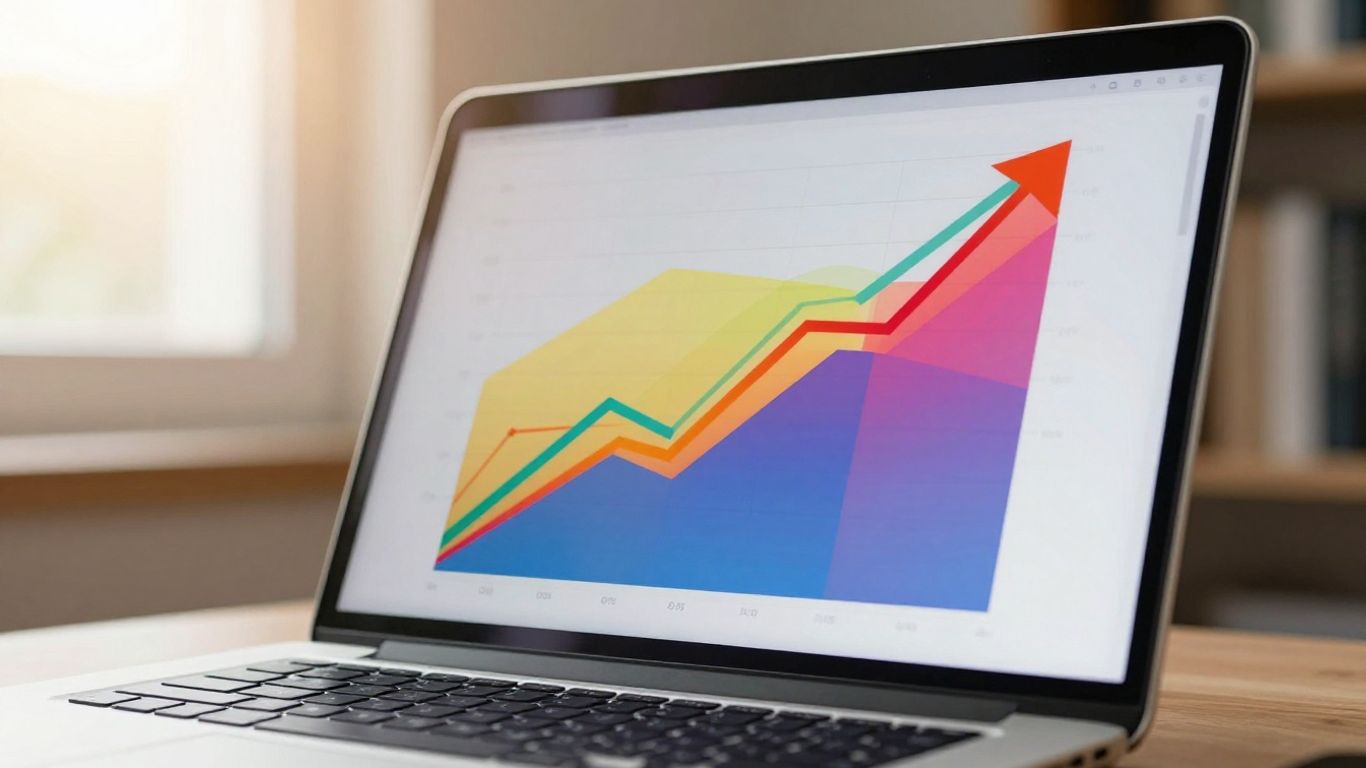 Laptop screen showing business growth visualization.