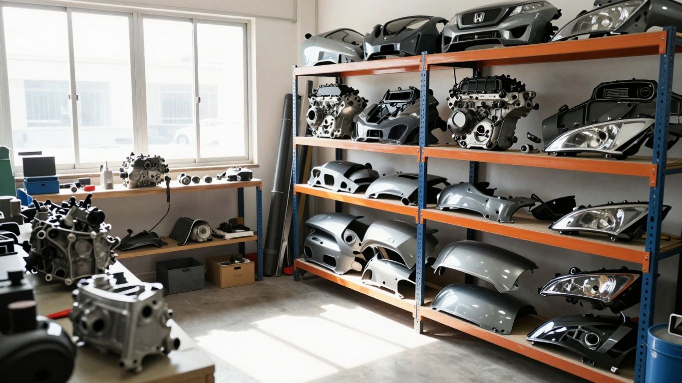 Honda Jazz car parts in a workshop