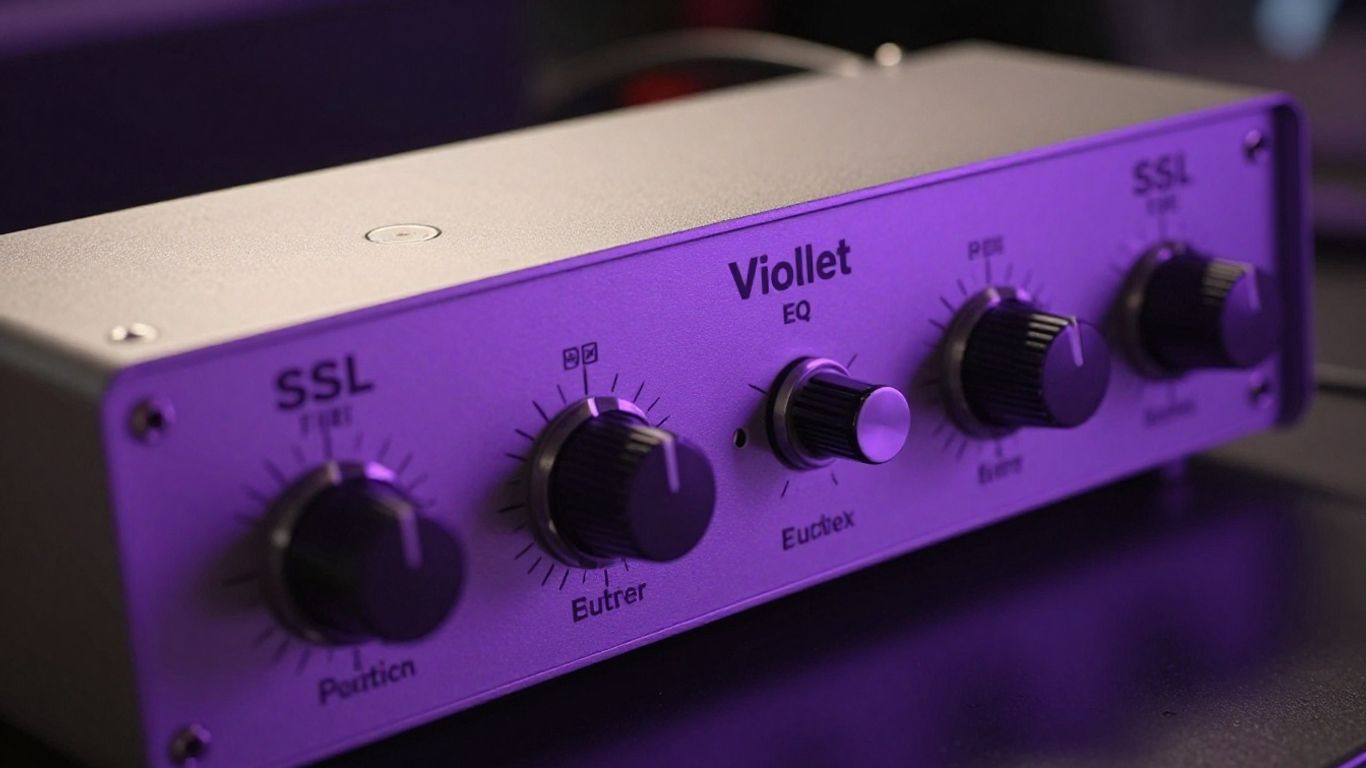 SSL Fusion Violet EQ hardware unit in studio lighting.