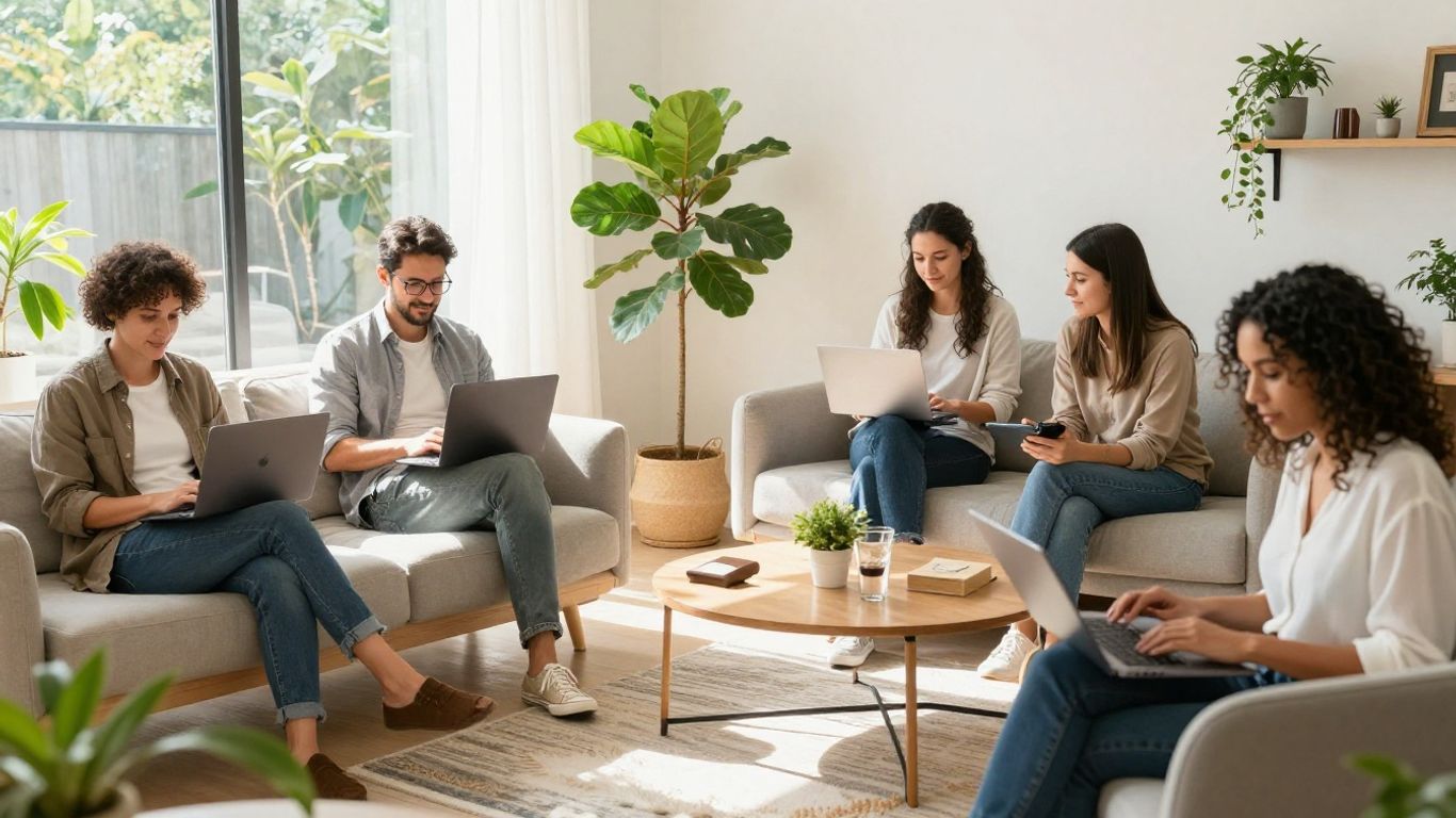 Australians working remotely in home offices.