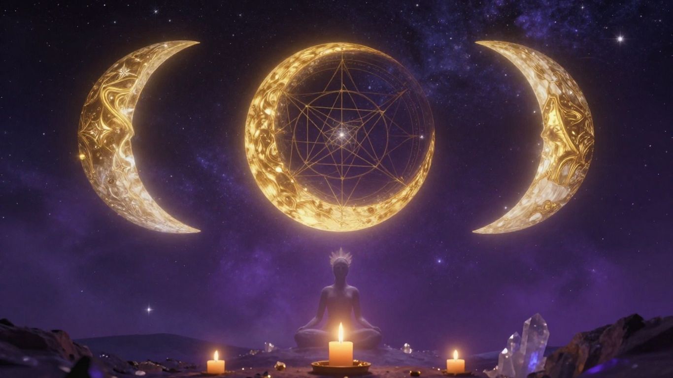 Indigo moon phases and golden spiritual light