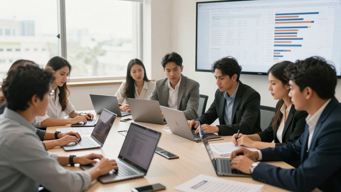 Equipe avaliando contatos e conversões