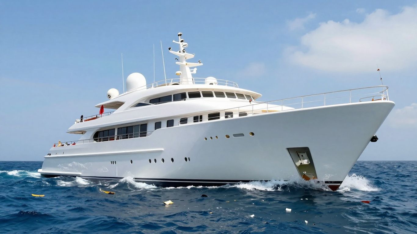 Luxury yacht sinking into the ocean after launch.