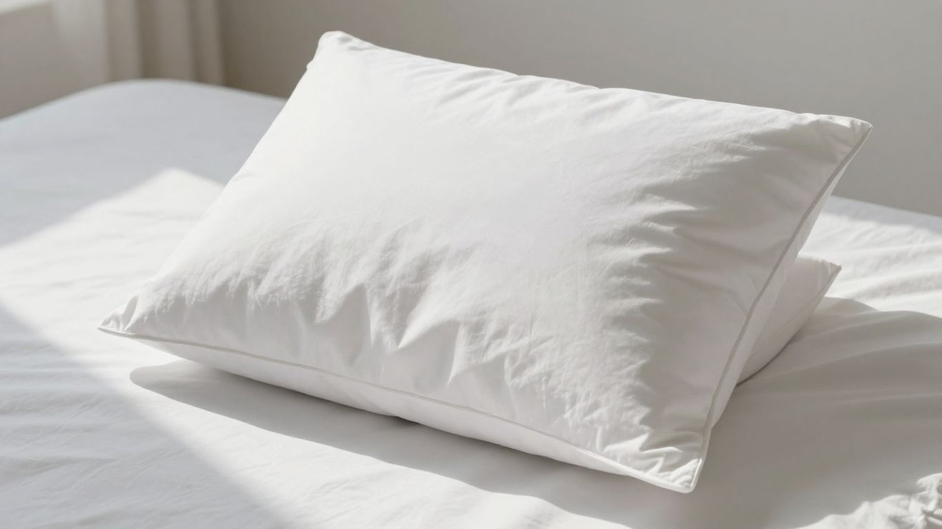Plush white pillow on a bed