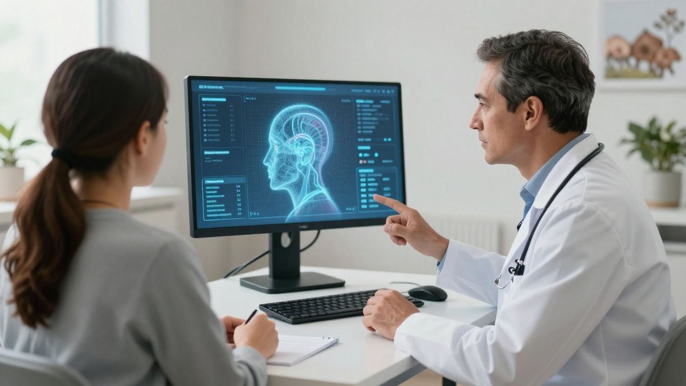 Doctor and patient using AI in Australian healthcare.