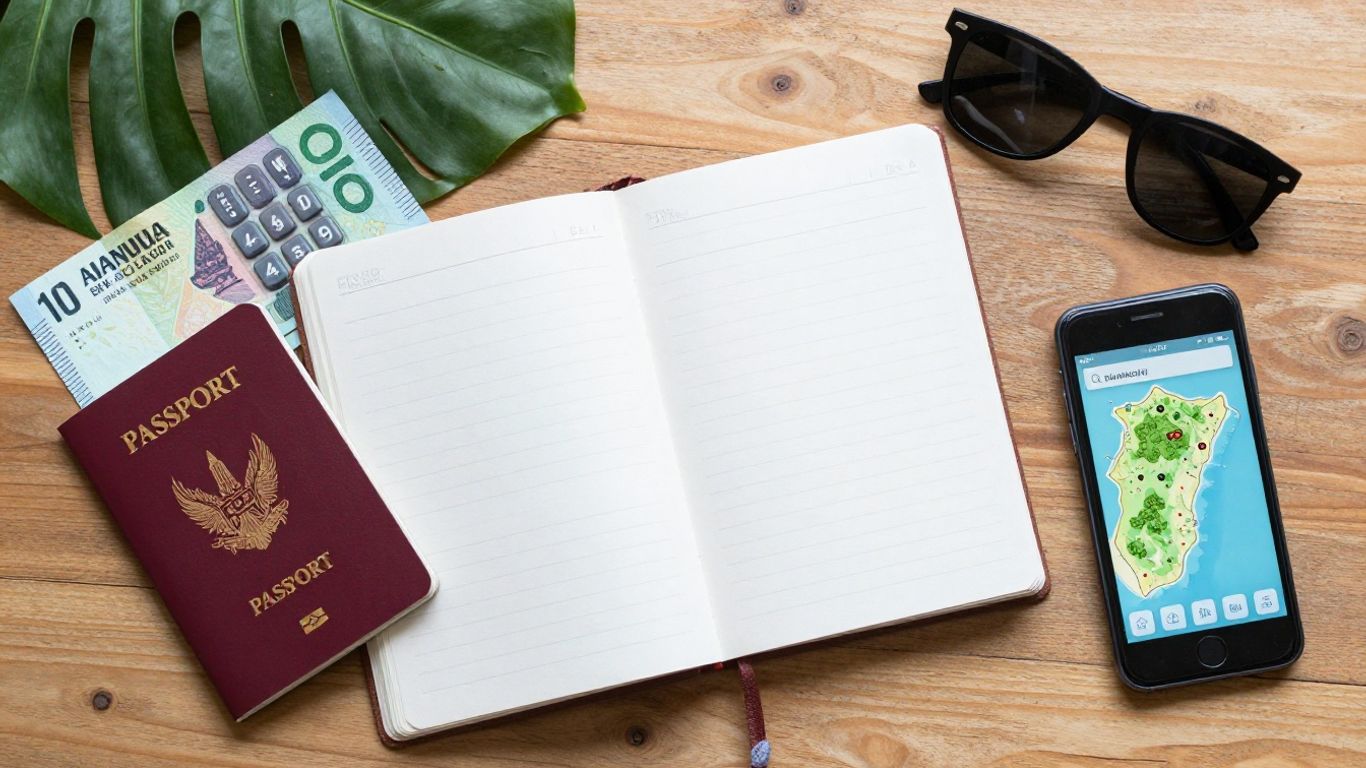 Bali vacation budget with passport and itinerary