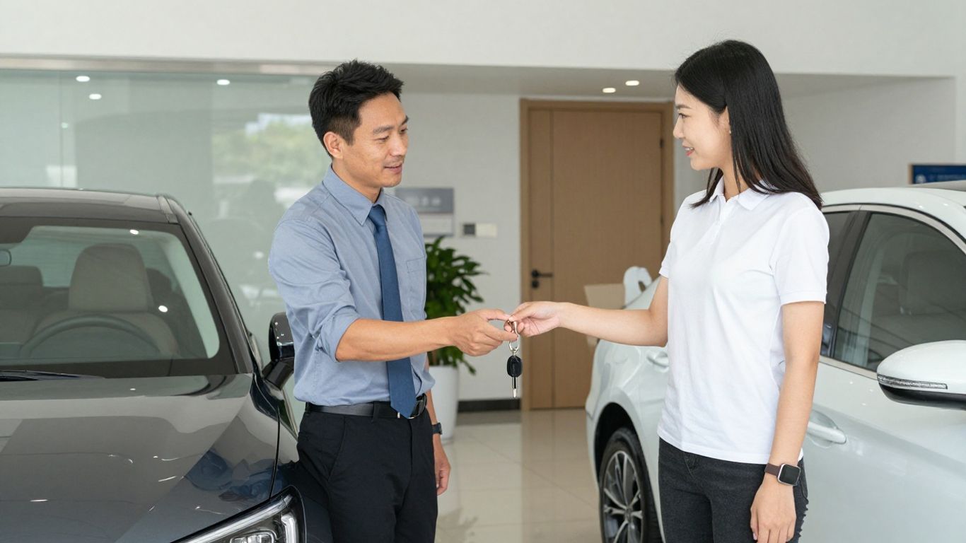 Autohändler und Privatperson beim Autokauf