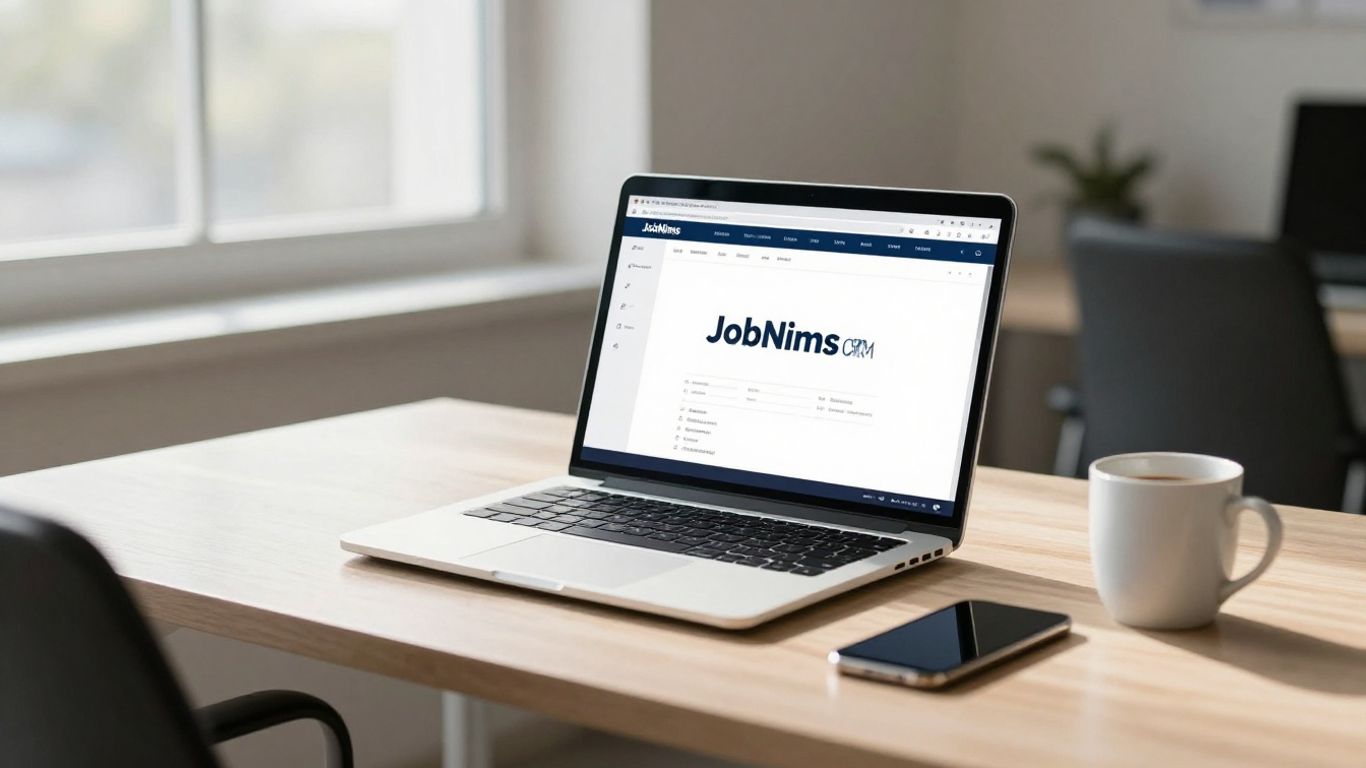 JobNimbus CRM software on a laptop screen.