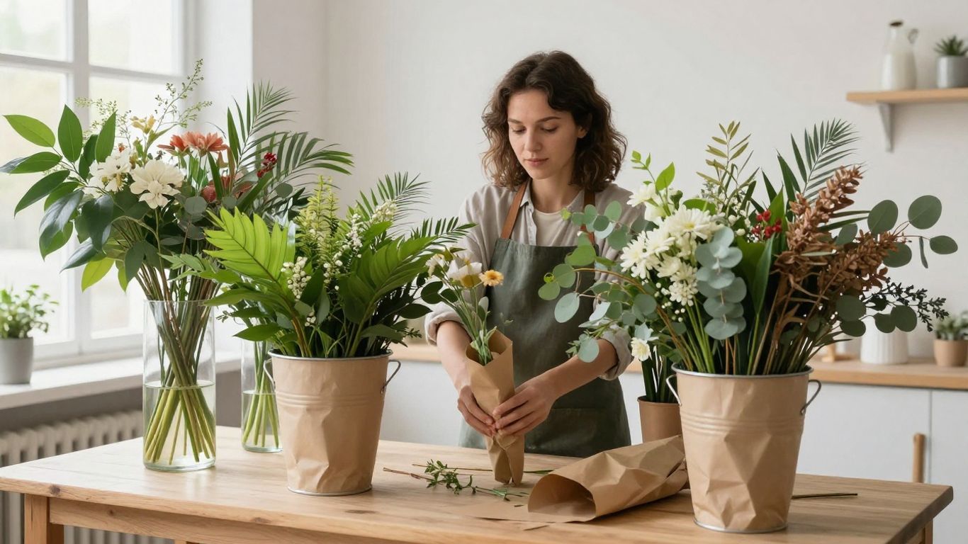 Altona florist arranging colorful seasonal bouquet