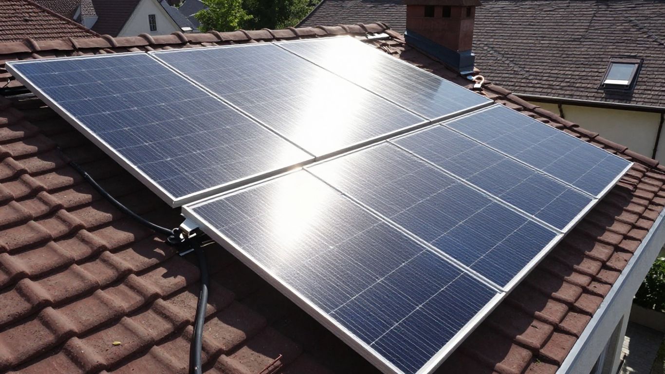 Pannelli solari su un tetto, installazione in corso.