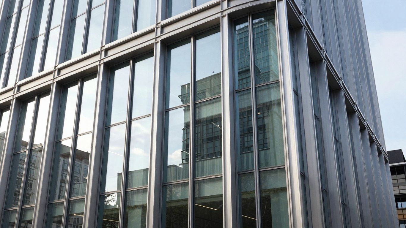 Aluminium framed windows on a modern commercial building.