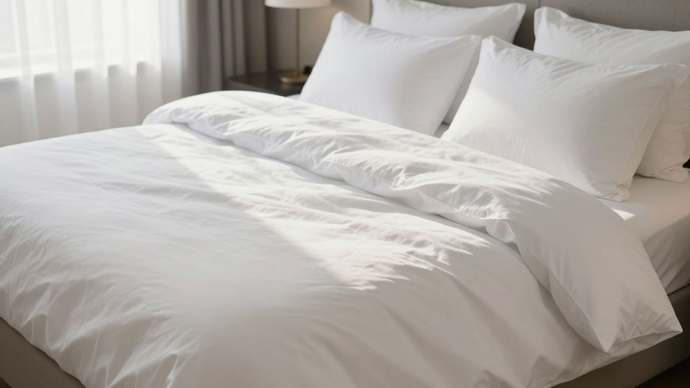 Luxurious bed with crisp white sheets and soft pillows.