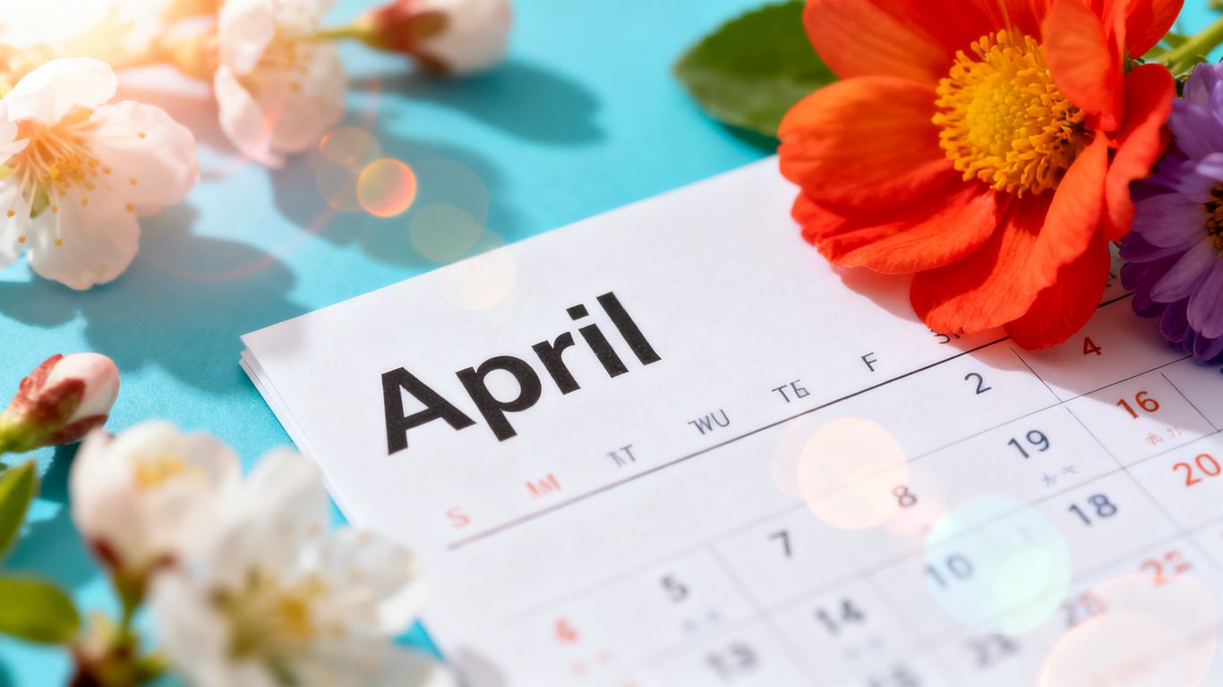 April marketing checklist with SEO, content, and social media icons.