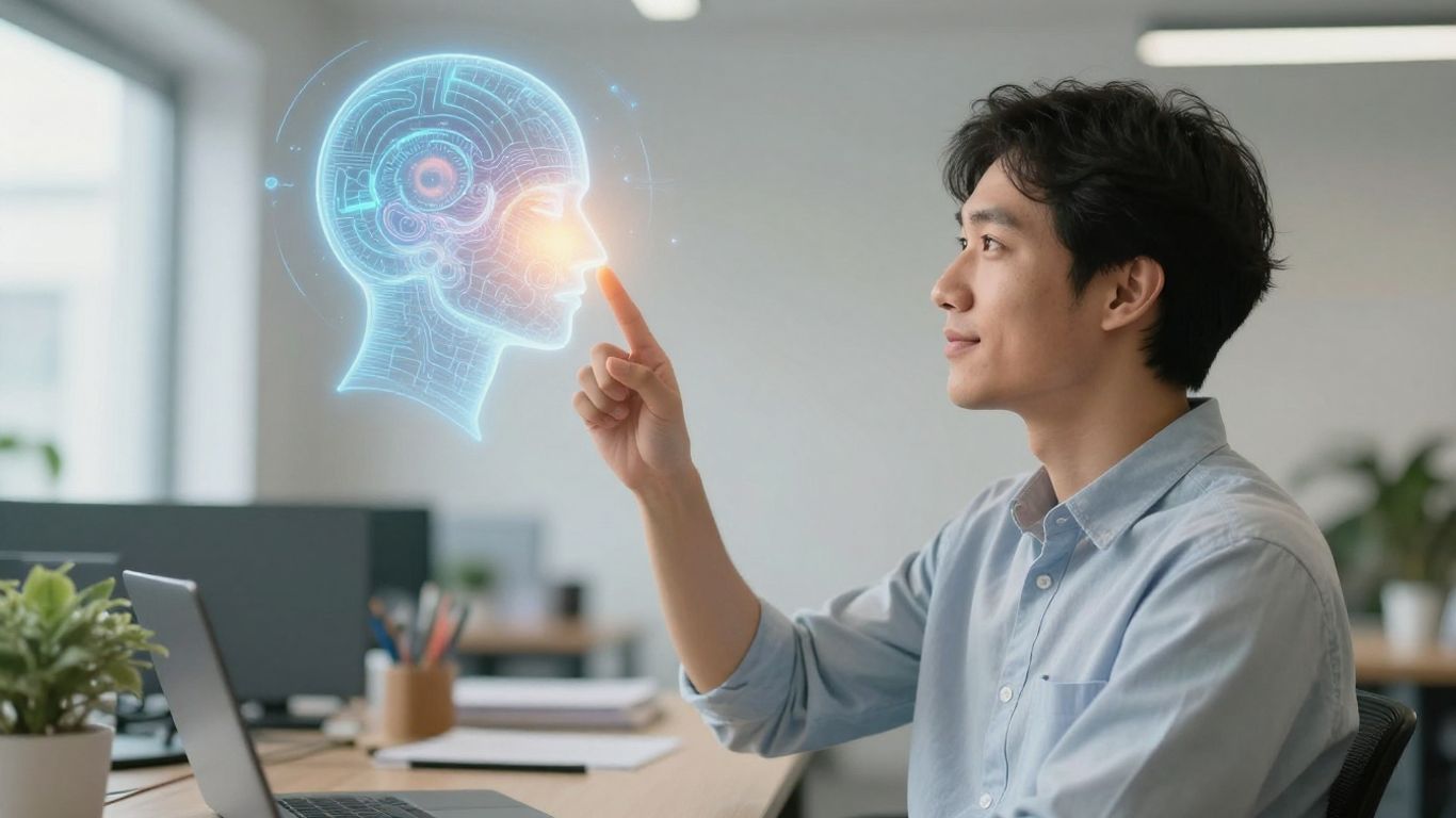 Small business owner contemplating AI's impact on growth.