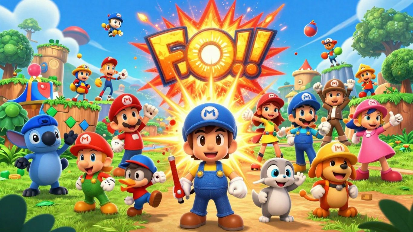 Nintendo Switch game characters and vibrant landscapes collage.