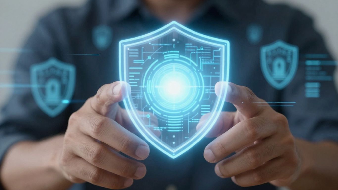 Cyber insurance shield protecting digital data from threats.