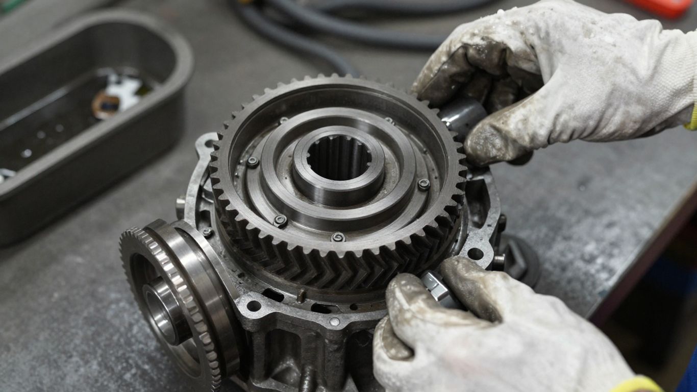 Manual gearbox components during careful inspection