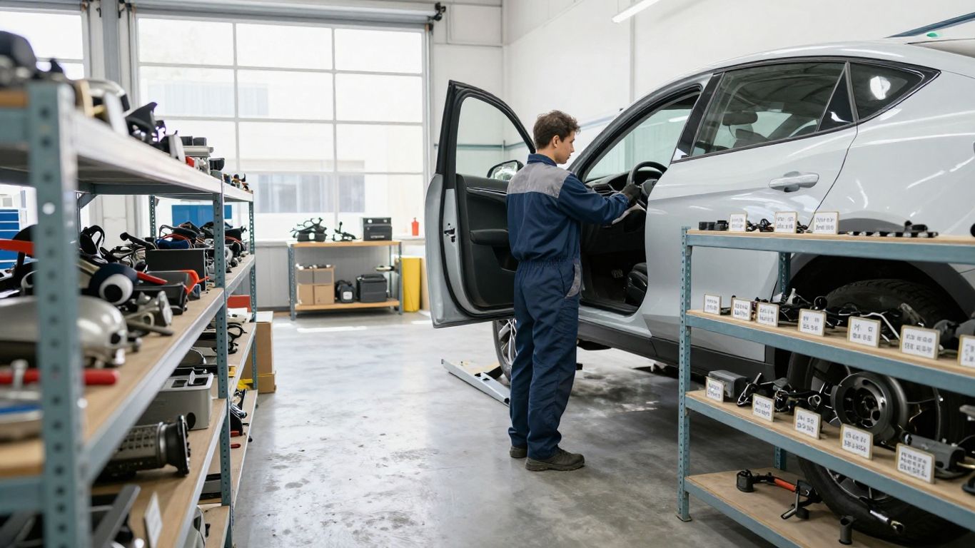 Perth workshop inspecting used BYD vehicle parts