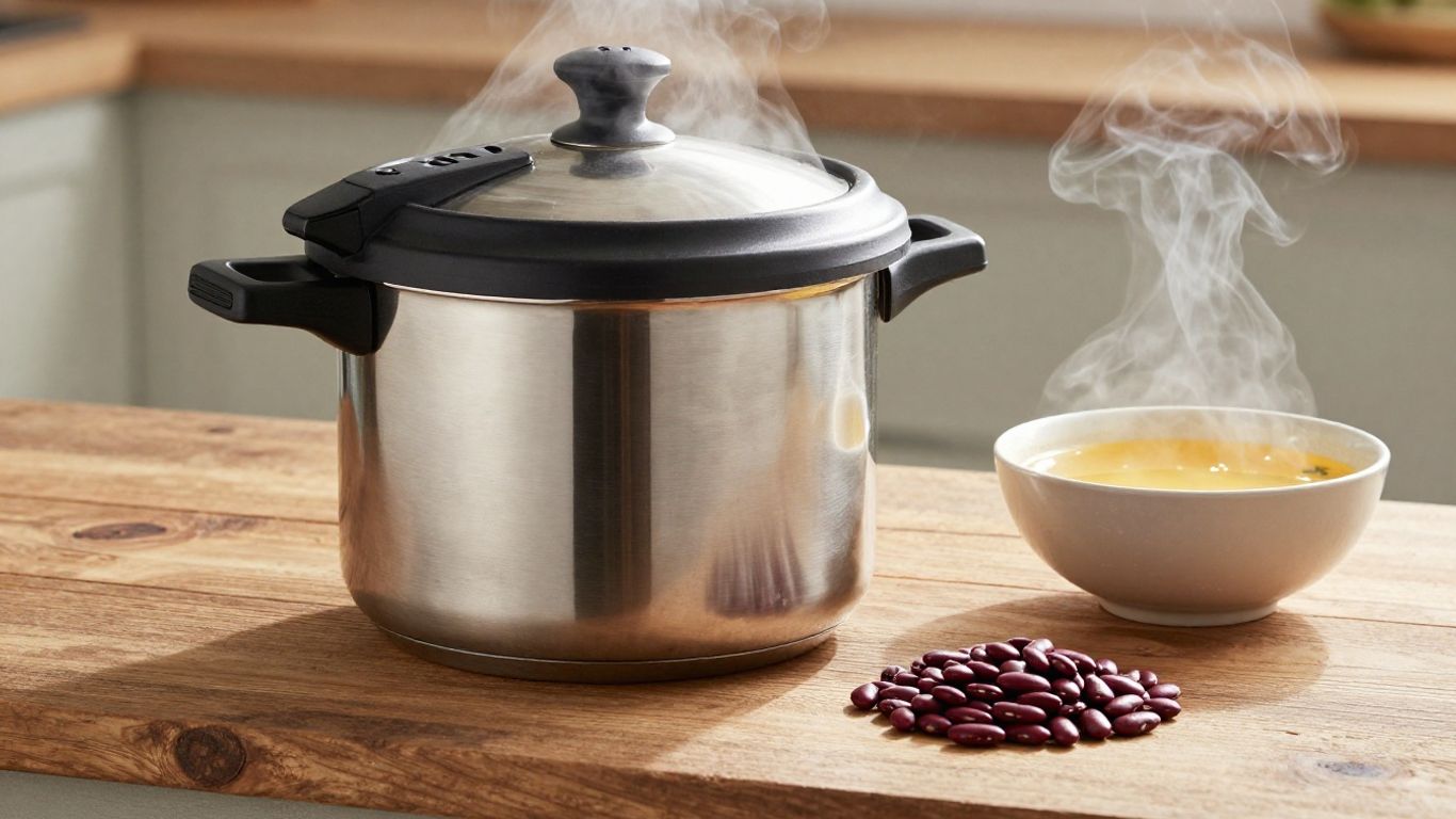 Pressure cooker with beans and broth