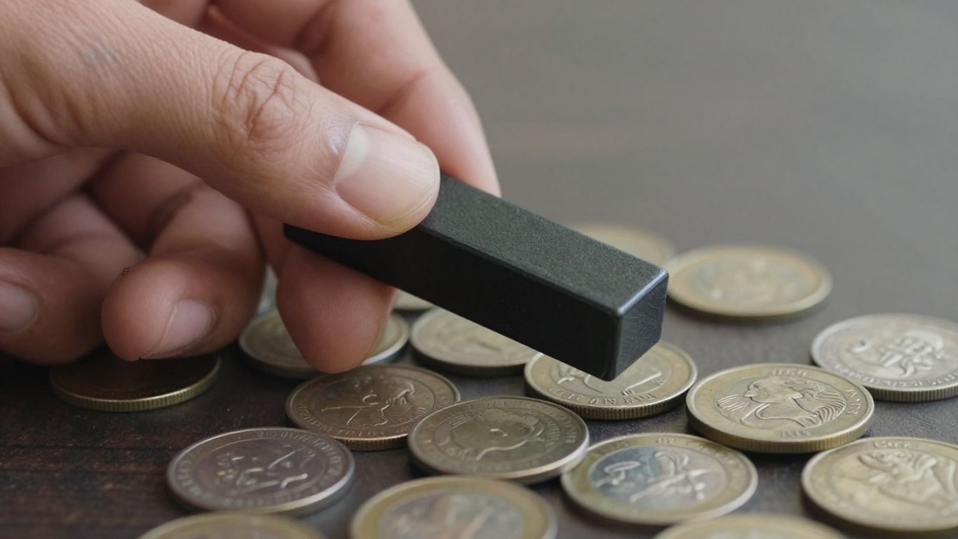 Magnet testing old coins for authenticity.