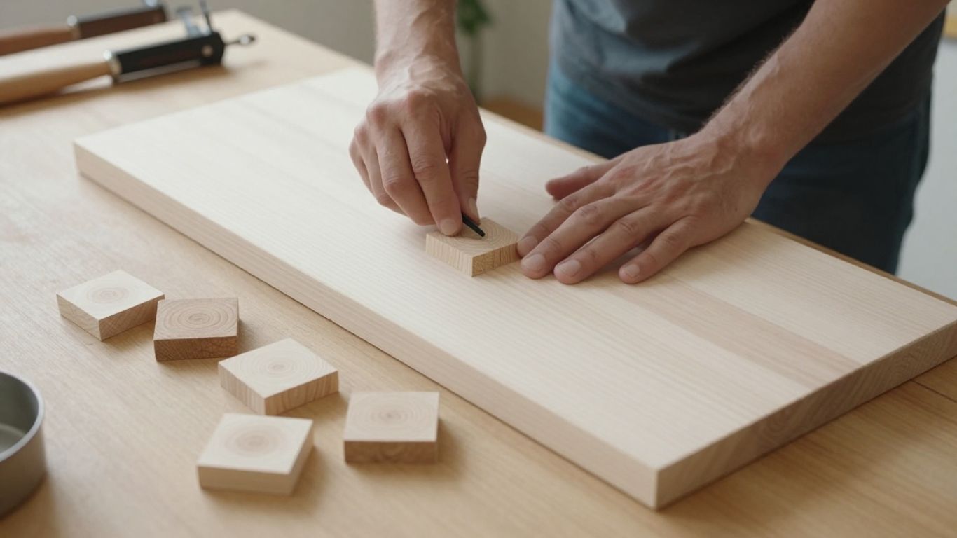First-time woodworker checking a maple board beside clamps