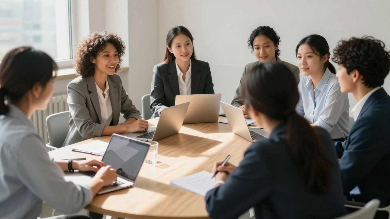 Emprendedores bHIP colaborando en una reunión de negocios.