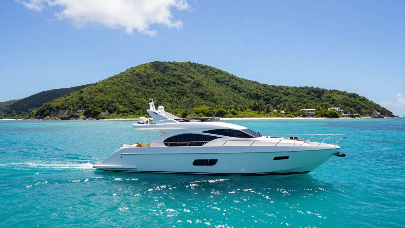 Power yacht sailing in the British Virgin Islands waters.