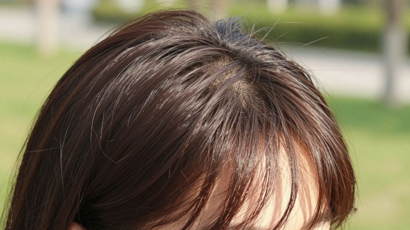 Human hair wig protected from strong sun.