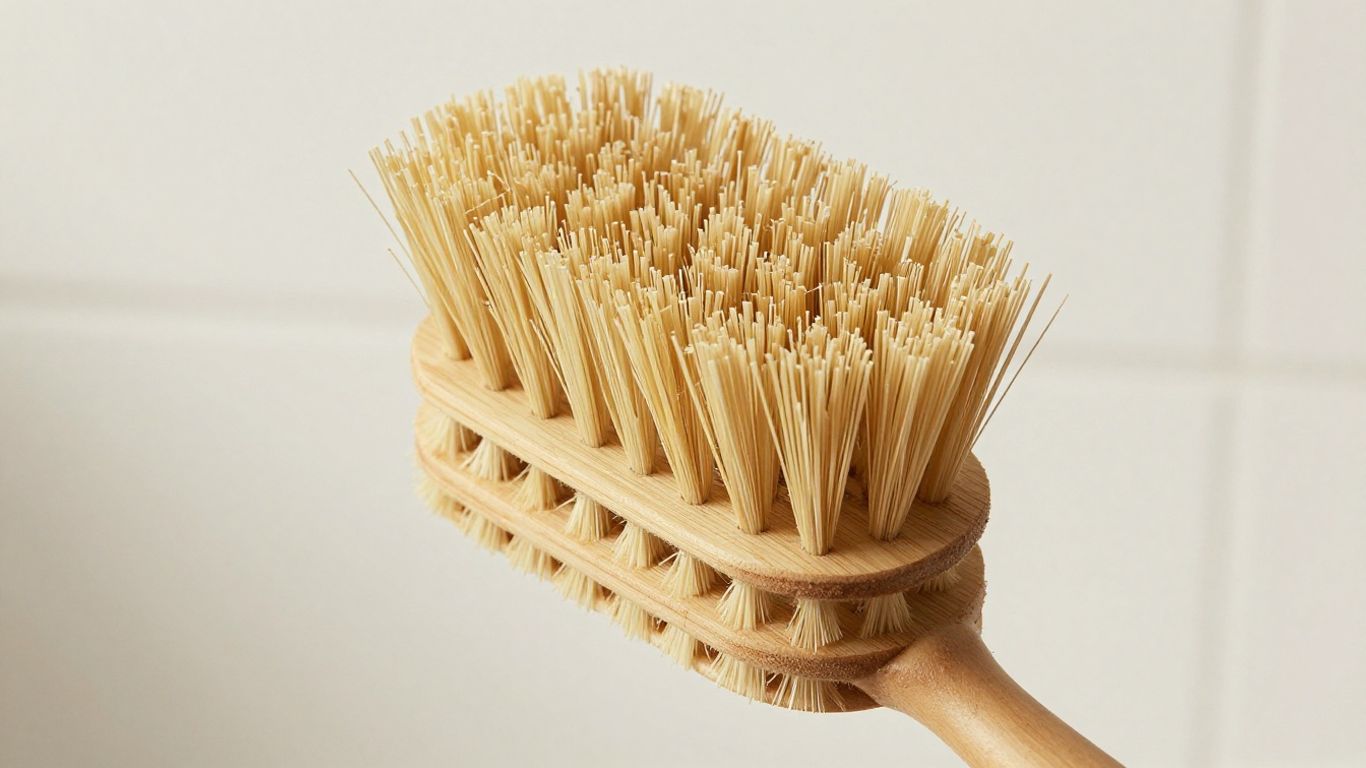 Bamboo toilet brush with natural sisal bristles.