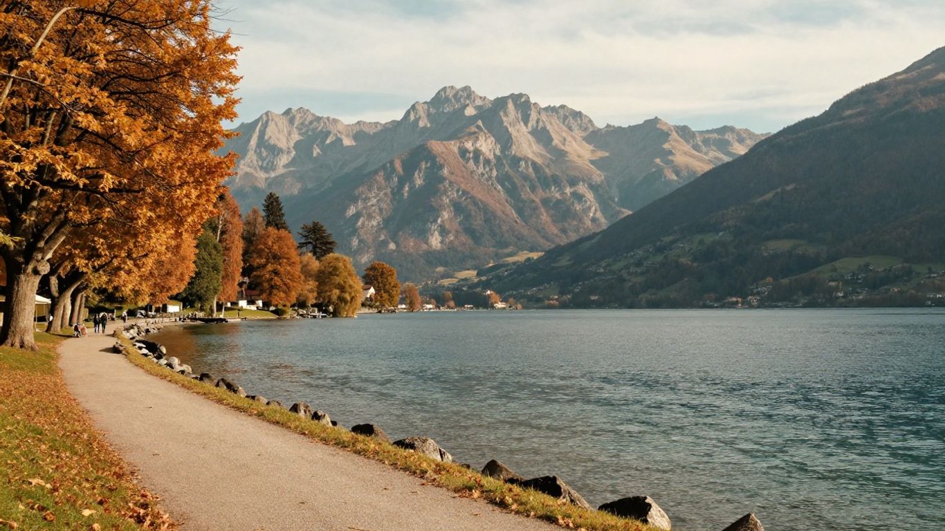 Autumn foliage beside Lake Annecy