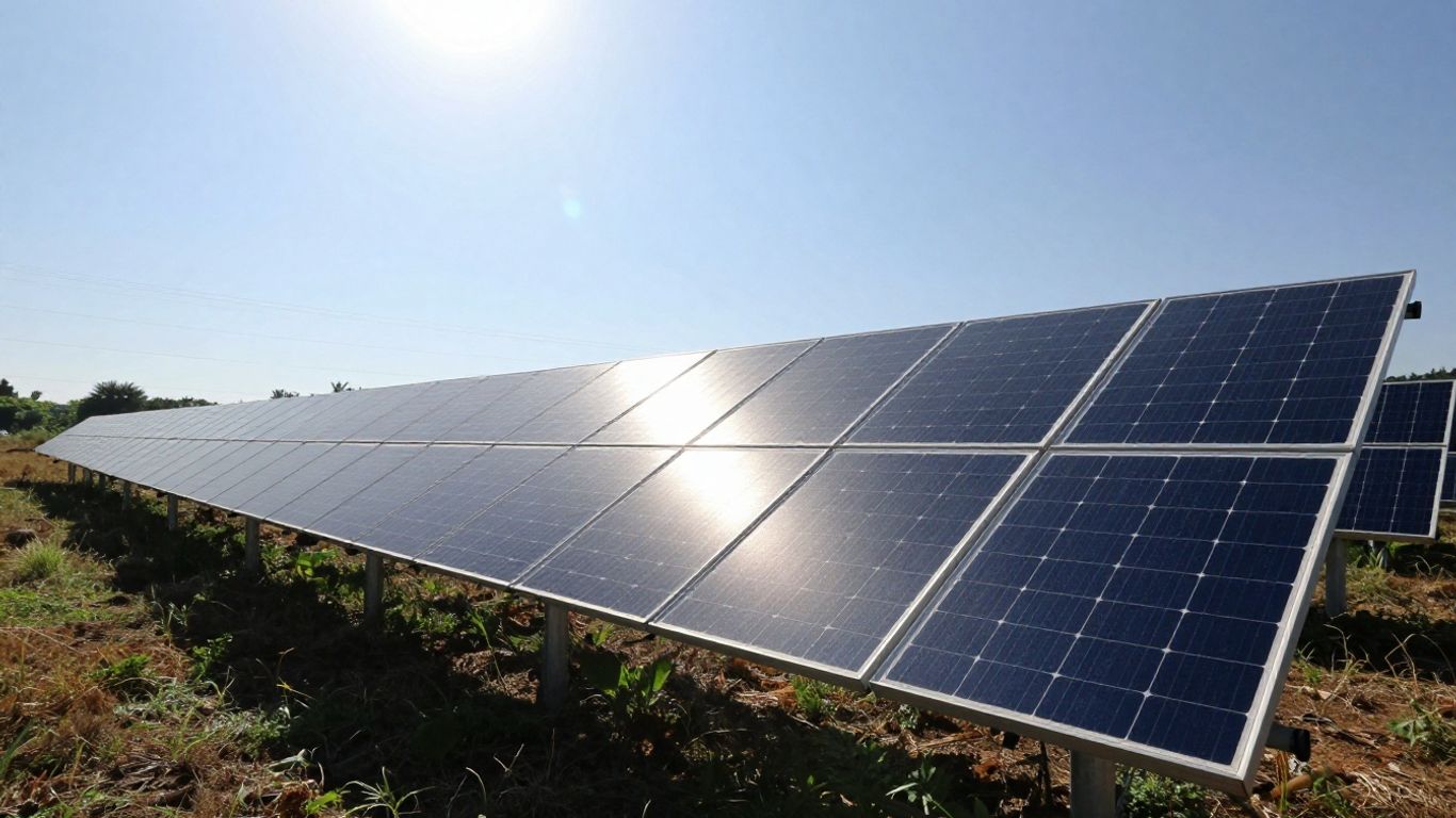Panneaux solaires sous un soleil éclatant.