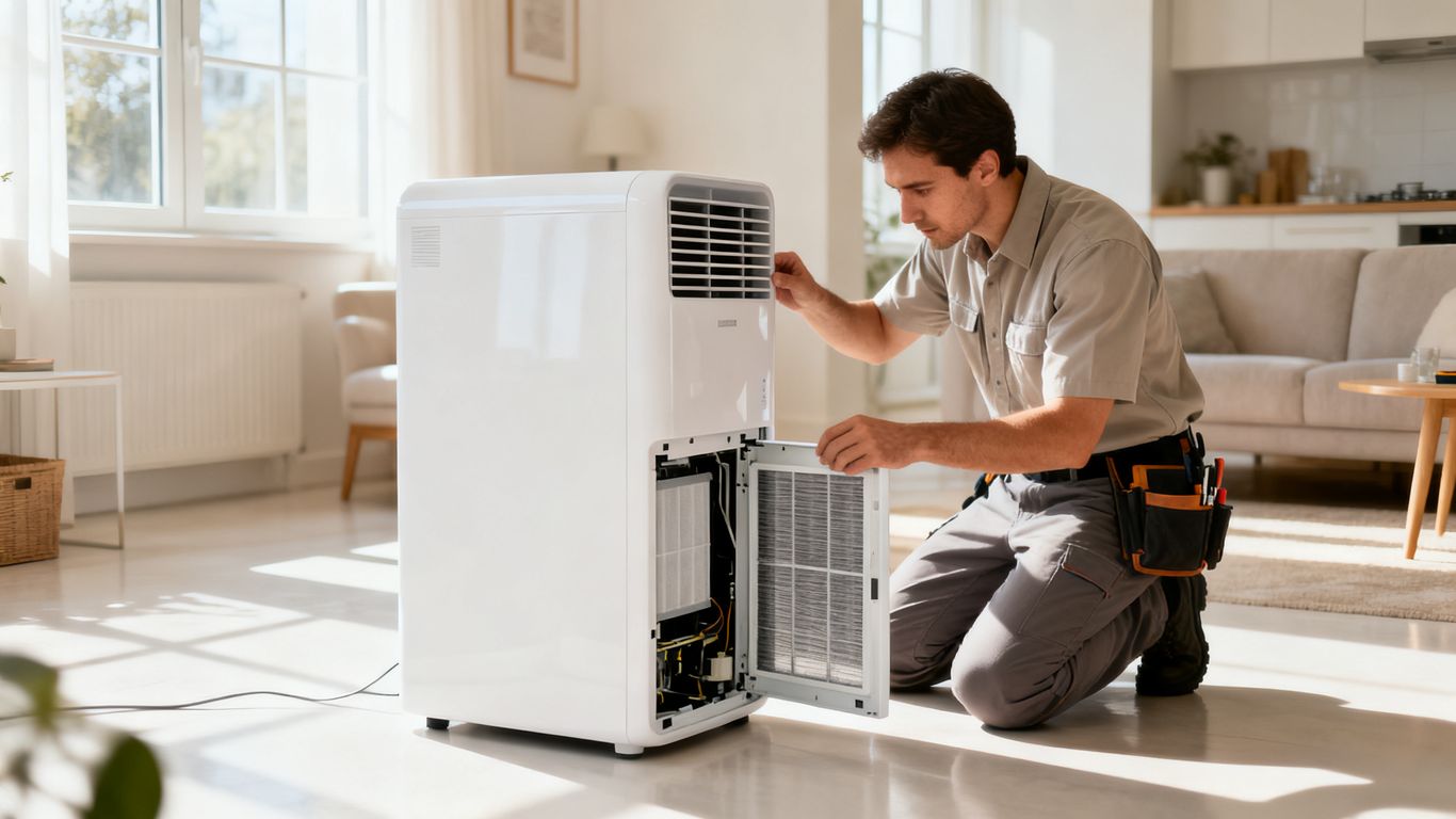 A technician checking a unit