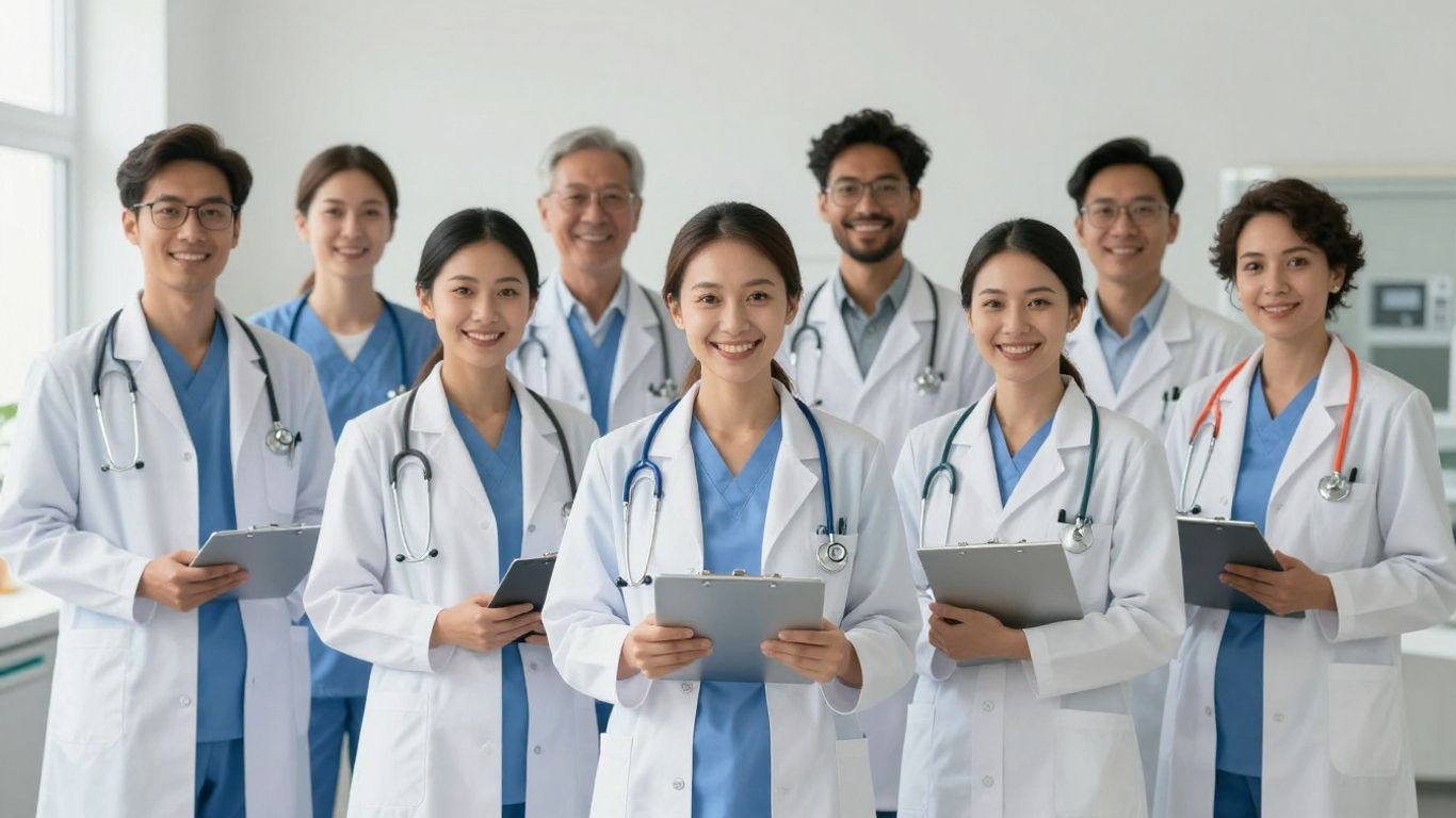 Medstar Academy healthcare professionals with stethoscopes and charts.