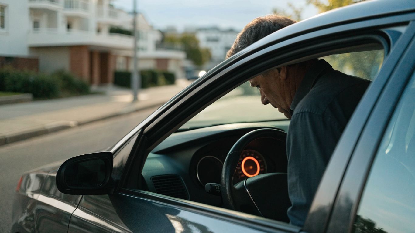 Driver checking an engine warning light