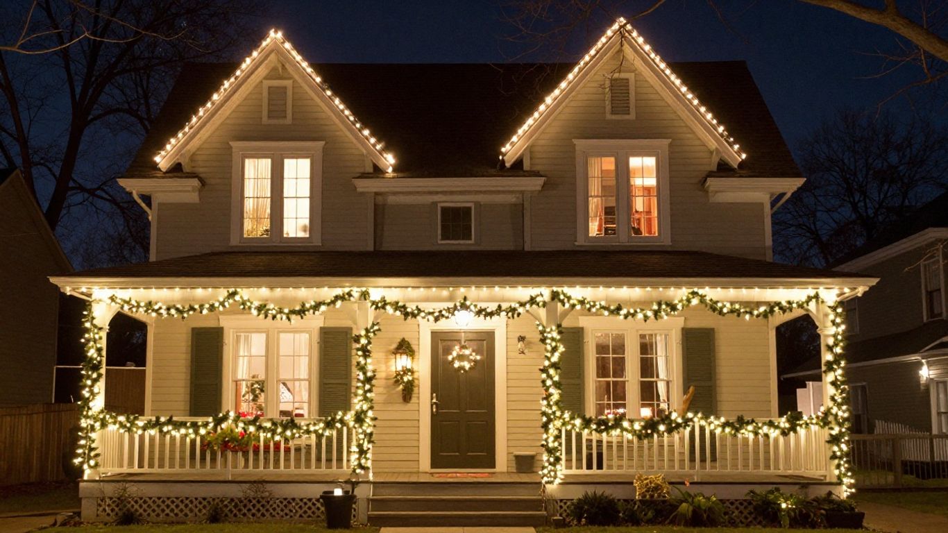 Professional Christmas lights on a house in Belleville.