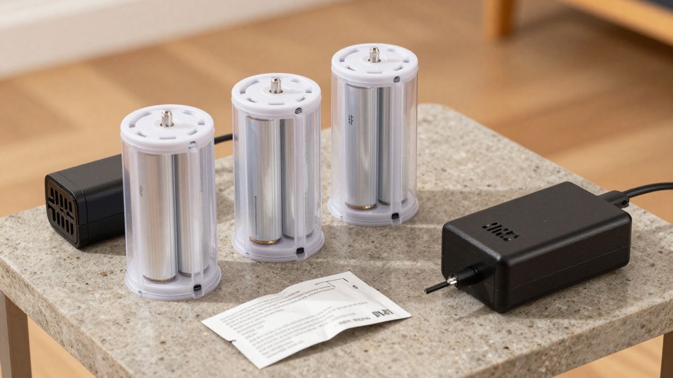 18650 batteries charging on a safe surface