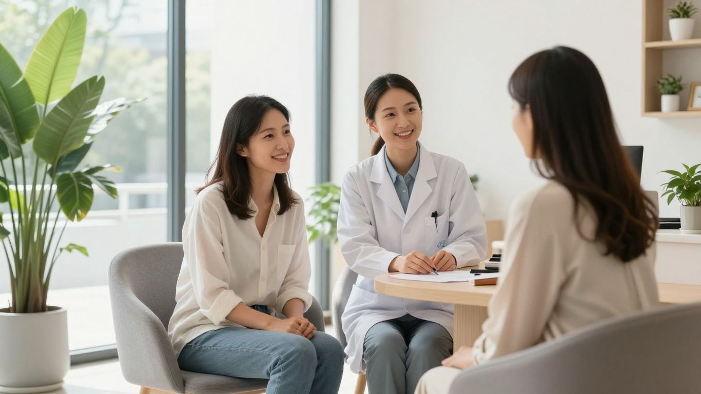 Female gynecologist welcoming patient in modern clinic
